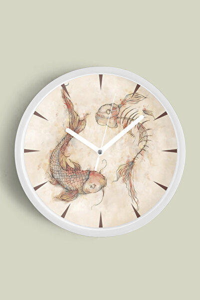 JHAAR ساعة حائط بتصميم سمكة عصرية مجردة - 30 سم - هيكل أبيض مع زجاج أمامي - آ...