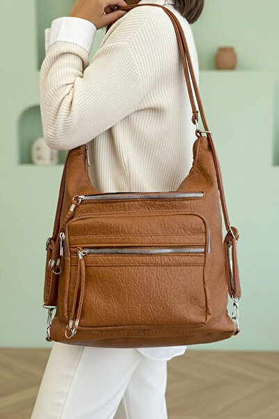 Lifonbag Women's Soft Leather Multi-Compartment Large Backpack and Shoulder Bag (41X33 cm)