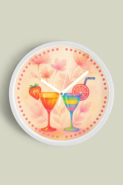 JHAAR Ceas de perete cu design modern Cocktail Glass - 42cm - Carcasă albă cu...