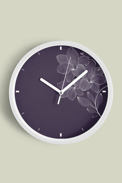 JHAAR ساعة حائط عصرية بتصميم أوركيد أنيق - 30 سم - هيكل أبيض مع زجاج أمامي - ...