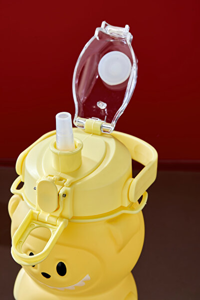 espashome Labubu Water Bottle - 1000 ml Portable with Handle, Straw, Bpa-Free, Lockable and Leak-Proof Lid - Yellow