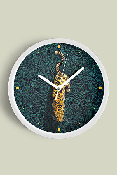 JHAAR ساعة حائط حديثة منقوشة من جاكوار - 25 سم - هيكل أبيض مع زجاج أمامي - آل...
