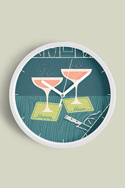 JHAAR Ceas de perete cu design modern Cocktail Glass - 42cm - Carcasă albă cu...