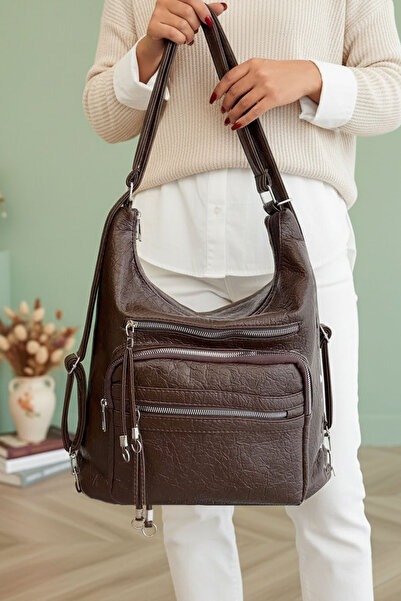 Lifonbag Women's Soft Leather Multi-Compartment Large Backpack and Shoulder Bag (41X33 cm)