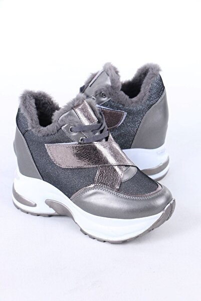 sefayol Leroy Gray Velcro Lace-Up Hidden Heel Sneakers