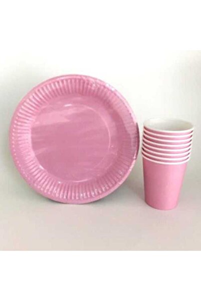 ZENVİVA Pink 8 Plates and 8 Pink Cups