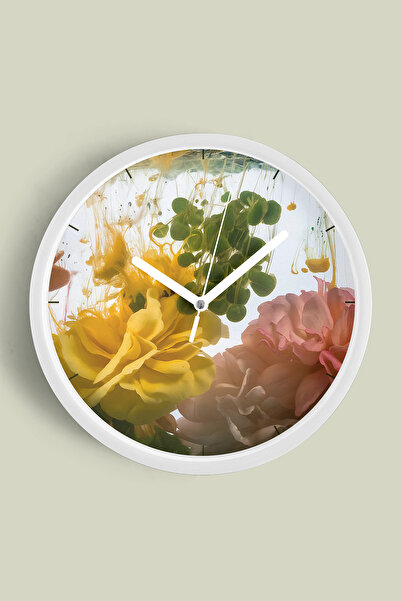 JHAAR Ceas de perete modern cu design floral artistic - 30 cm - Carcasă albă ...