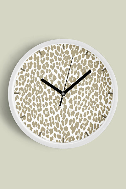 JHAAR Ceas de perete modern cu model leopard abstract - 25 cm - Carcasă albă ...