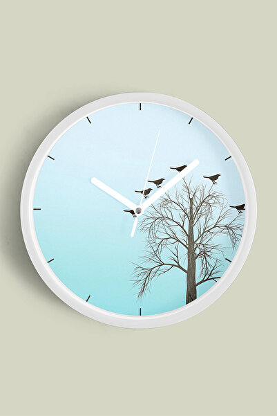 JHAAR ساعة حائط حديثة بتصميم المناظر الطبيعية - 30 سم - هيكل أبيض مع واجهة زج...