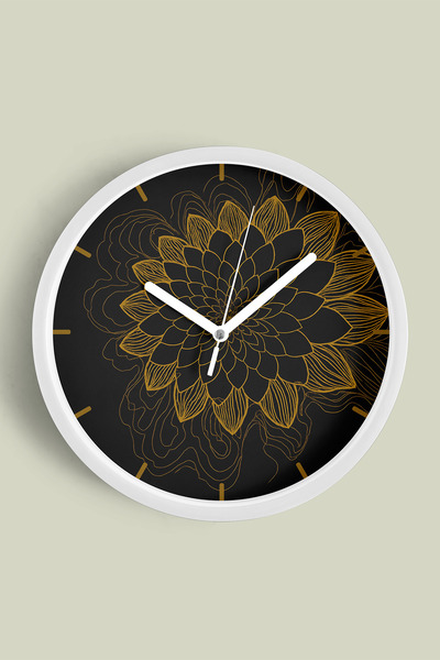 JHAAR Ceas de perete modern cu ilustrație florală în stil Mandala - 25 cm - C...