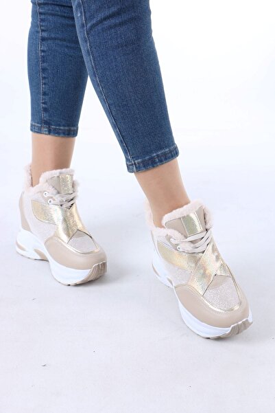 sefayol Leroy Nude Velcro Lace-Up Hidden Heel Sneakers