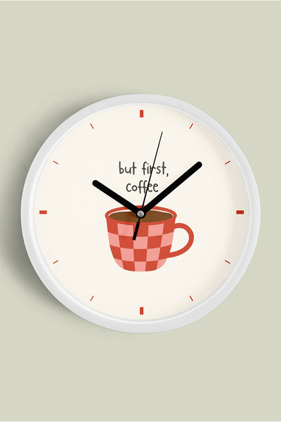 JHAAR Modern Yazılı Tasarım - '' But First, Coffee '' Mutfak Duvar Saati - 25...