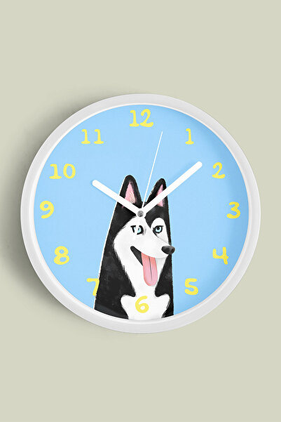 JHAAR Ceas de perete modern cu ilustrație câine Husky - Ceas de perete pentru...