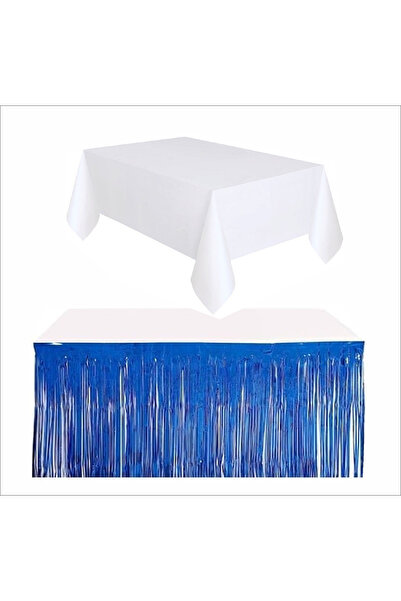 ZENVİVA White Tablecloth, Navy Blue Table Skirt