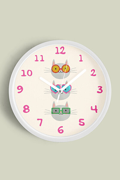 JHAAR ساعة حائط حديثة على شكل قطط لطيفة - ساعة حائط لغرفة الأطفال - 30 سم - ه...