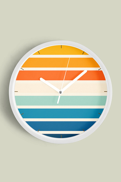 JHAAR ساعة حائط بتصميم عصري مخطط بالألوان - 25 سم - هيكل أبيض مع زجاج أمامي -...