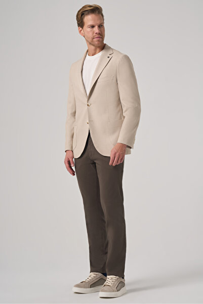 Morven Men's Beige Trend Slim Fit Mono Collar Jacket