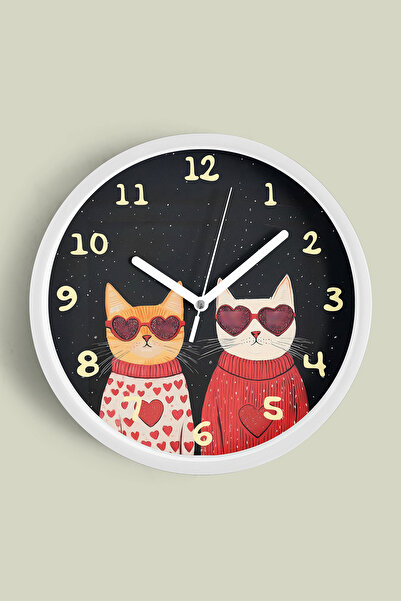 JHAAR ساعة حائط حديثة على شكل قطط - 30 سم - هيكل أبيض مع واجهة زجاجية - آلية ...