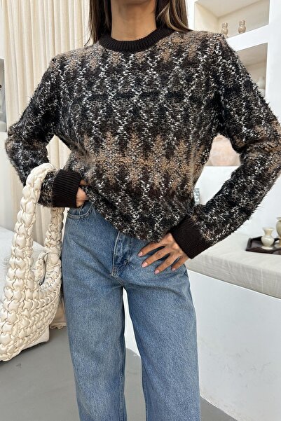 mylove سترة تريكو بنمط عرقي باللون البني