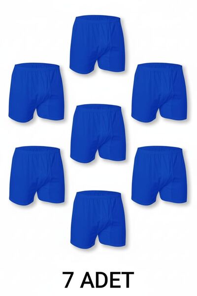 enmodaiçgiyim 7 Pieces Cobalt Blue 100% Cotton Comfortable Cut Men's Long Underwear Boxer