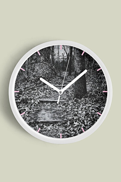 JHAAR Ceas de perete modern cu peisaj natural de toamnă - 35 cm - Carcasă alb...