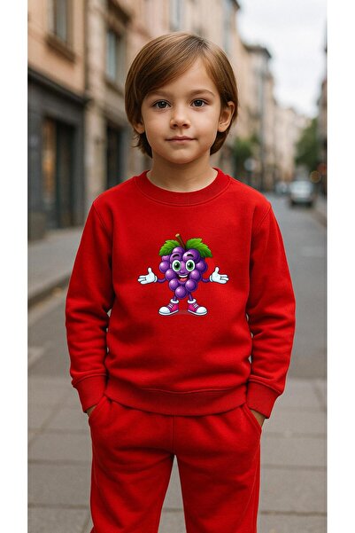 playwear Παιδικό Φούτερ Σετ ΡΟΥΔΟ ΣΤΑΦΥΛΙ με στάμπα για κορίτσια και αγόρια, ...