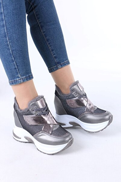 sefayol Leroy Gray Velcro Lace-Up Hidden Heel Sneakers