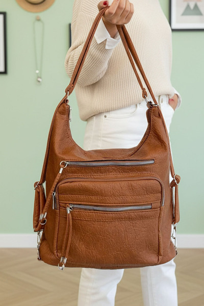 Lifonbag Women's Soft Leather Multi-Compartment Large Backpack and Shoulder Bag (41X33 cm)