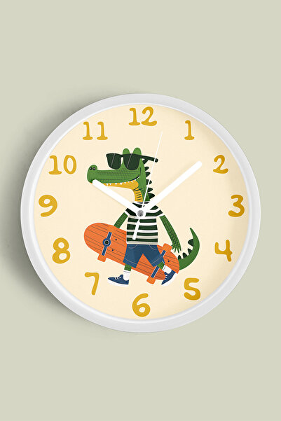 JHAAR Ceas de perete modern pentru camera copiilor cu crocodil drăguț care fa...