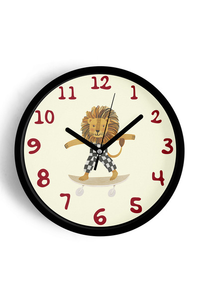 JHAAR Ceas de perete modern pentru camera copiilor cu leu drăguț care face sk...