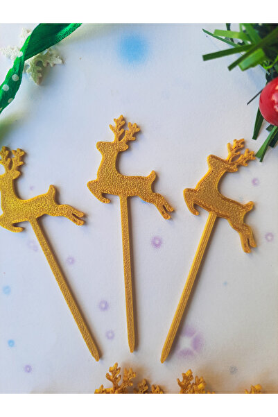 Atolye Doruk Deer Figure Christmas Cupcake Toothpick - New Year Toothpick Ornament - Table Decoration - Deer Cake Toothpick