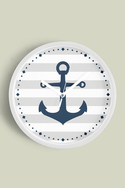 JHAAR Ceas de perete modern cu design Ancora - 25 cm - Carcasă albă cu sticlă...