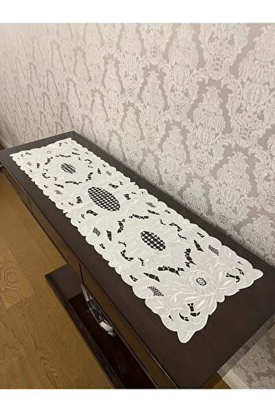 QBR Home Antique Holework Console Cover & Runner. Peony Model. 34 X 120 cm