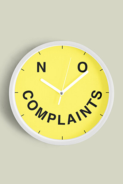 JHAAR ساعة حائط بتصميم عصري مكتوب عليها 'لا شكاوى' - 30 سم - هيكل أبيض مع واج...