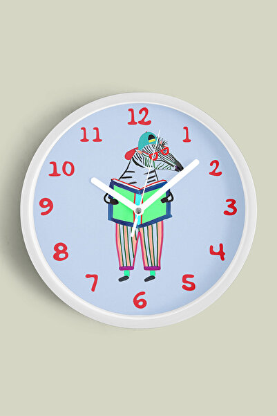 JHAAR Ceas de perete pentru camera copiilor cu artistul Zebra care citeste o ...