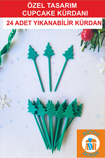 Atolye Doruk Pine Tree Christmas Cupcake Toothpick-New Year Table Decoration Ornament-Pine Tree Cake Toothpick, Cocktail Stick
