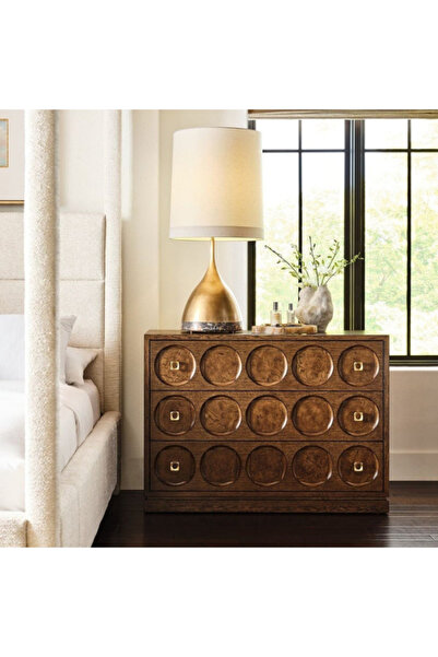 feruzadeco Retro Desenli 3 Çekmeceli Şifonyer – Ceviz Renk, Ahşap Komodin, Lü...