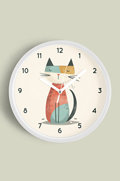 JHAAR ساعة حائط حديثة بتصميم قطة - 35 سم - هيكل أبيض مع زجاج أمامي - آلية صامتة