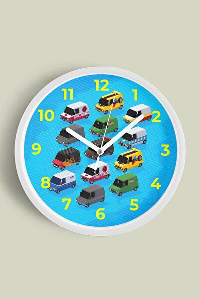 JHAAR ساعة حائط حديثة لغرفة الأطفال برسومات حافلة صغيرة ملونة - 35 سم - هيكل ...