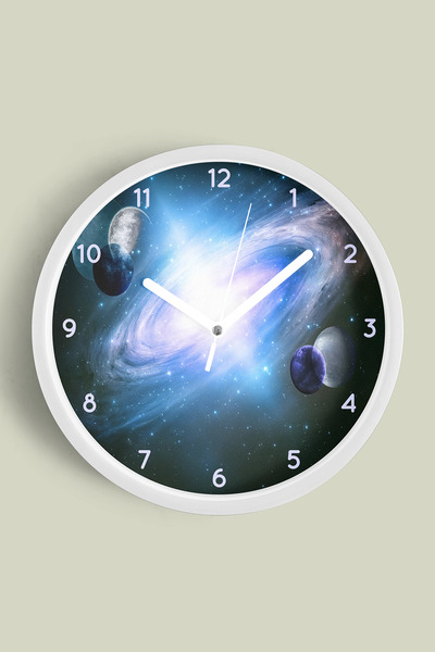 JHAAR Ceas de perete cu design modern Planets - 30 cm - Carcasă albă cu sticl...