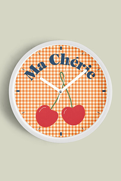 JHAAR Ceas de perete modern Cherry Design - 30cm - Carcasă albă cu sticlă fro...