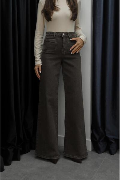 Havoş Brown Wide Leg Jeans with Square Pockets on the Front
