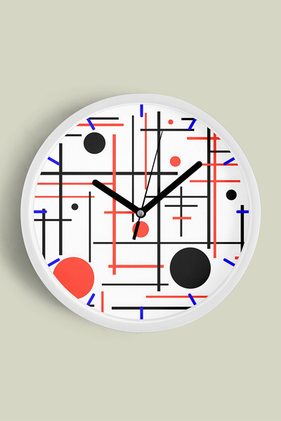 JHAAR ساعة حائط حديثة بتصميم هندسي تجريدي - 30 سم - هيكل أبيض مع واجهة زجاجية...