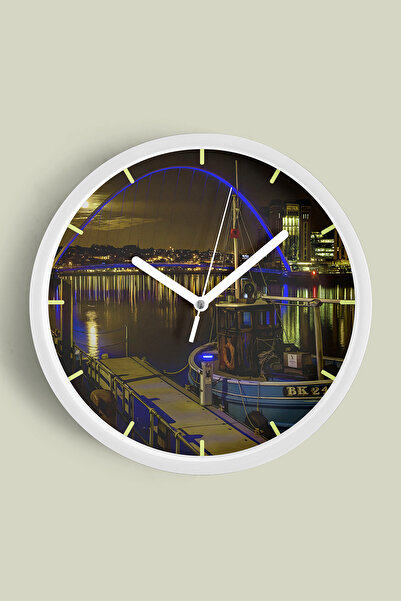 JHAAR Ceas de perete modern cu tematică peisaj urban - 35 cm - Carcasă albă c...