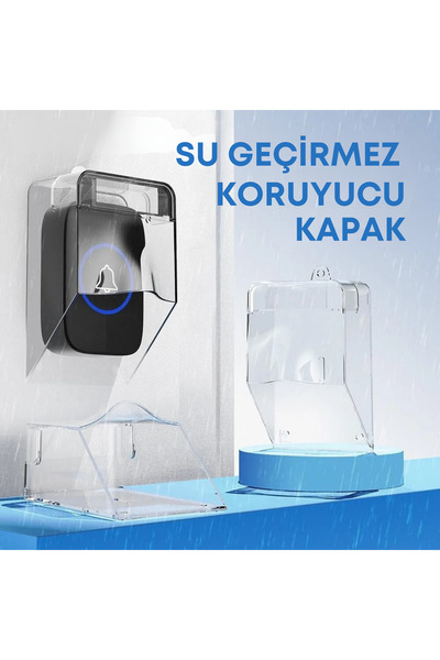 TruvaTicaret Kablosuz Kapı Zili - Su Geçirmez Koruyucu Kapak Uzaktan Kumandalı Kapı Zili - 1 Buton 1 Zil