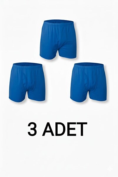 enmodaiçgiyim 3 Pieces Cobalt Blue 100% Cotton Comfortable Cut Men's Long Underwear Boxer