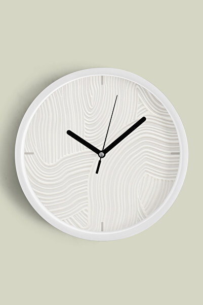 JHAAR ساعة حائط حديثة بمظهر الجبس التجريد - 25 سم - هيكل أبيض مع زجاج أمامي -...