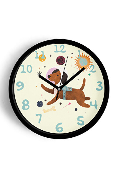 JHAAR Câine astronaut drăguț - Ceas de perete modern pentru camera copiilor c...