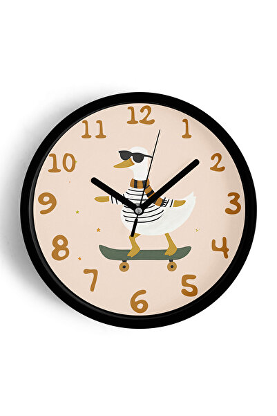 JHAAR ساعة حائط حديثة لغرفة الأطفال على شكل بطة لطيفة ترقص على لوح التزلج مع ...