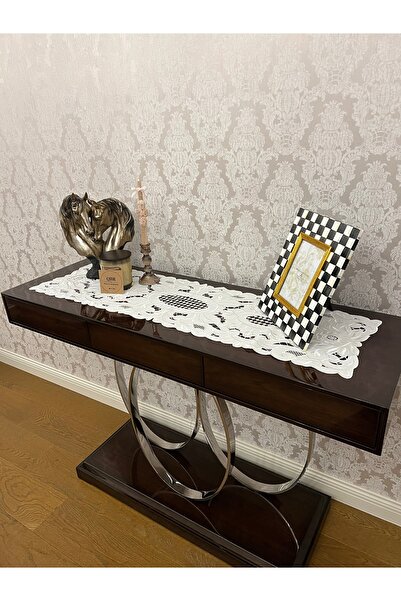 QBR Home Antique Holework Console Cover & Runner. Peony Model. 34 X 120 cm